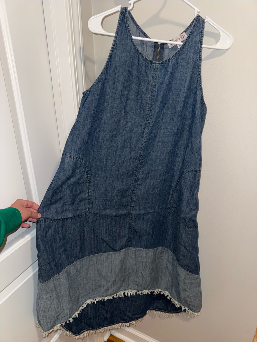 Nanette Lepore Soft Denim Dress in Blue with Chambray Hem